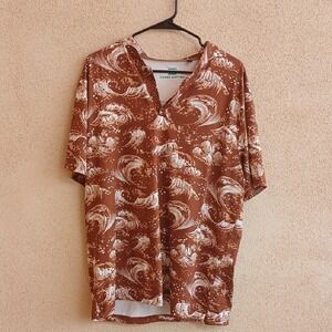 "Make Offer" Three Sixty Six  Brown and White Casual Button Down Shirt